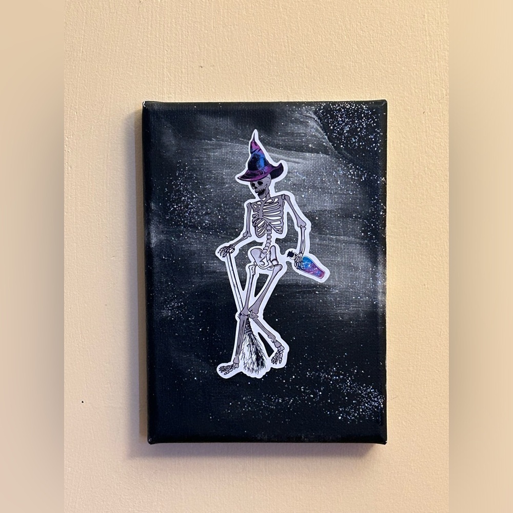 “I Bone To Be With You” Original Painting With Skeleton Acrylic Goth 5x7